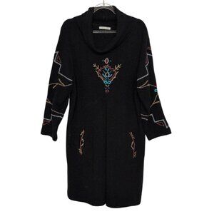 Athleta Caite Embroidered Floral Tunic Womens Size Medium Black Knit Cowl Neck